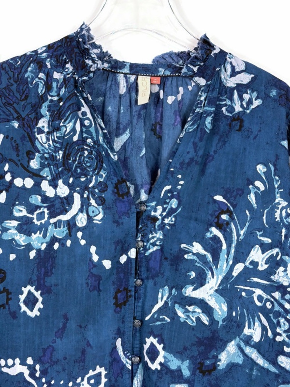 Anthropologie Pilcro The Tavi Ruffled Button Down Blouse Top Blue White Size XL - Picture 3 of 10
